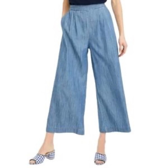J. Crew Pants - J. Crew Wide Leg Chambray Pull On Casual Crop Pants Size 8P